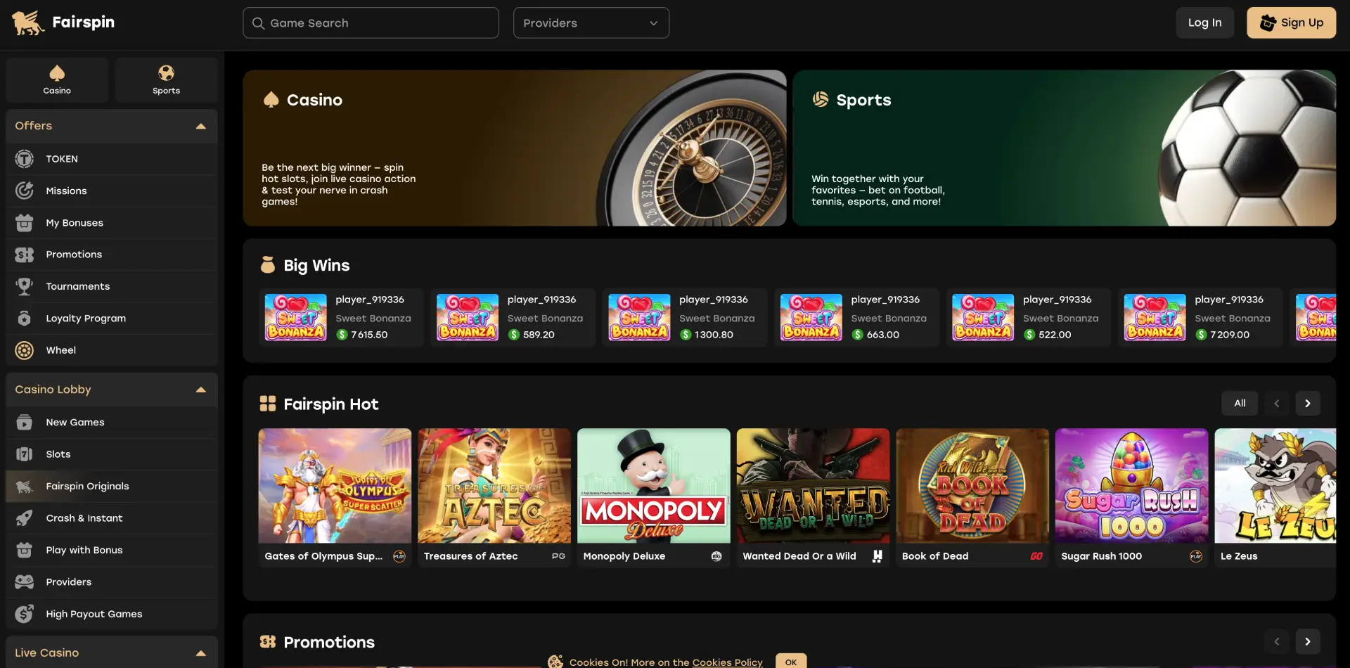 Fairspin Desktop View