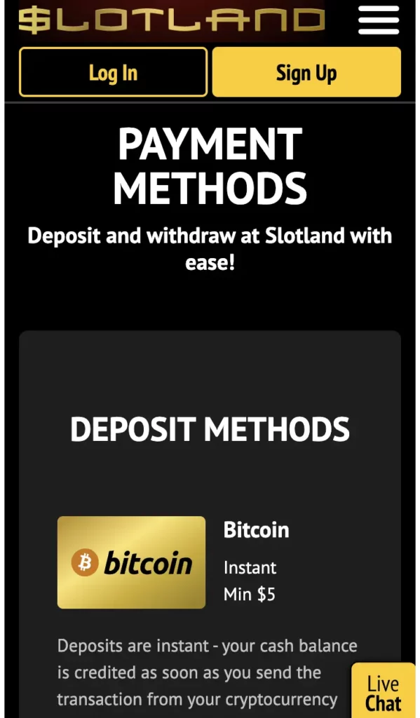 slotland casino review jan 2026 - deposit methods - mobile