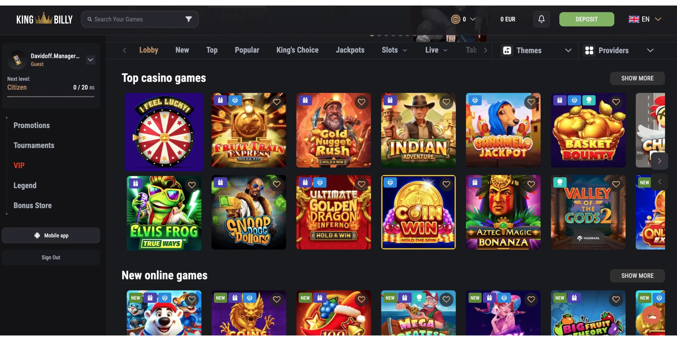 King Billy Casino Review - Game Selection - Feb 2026