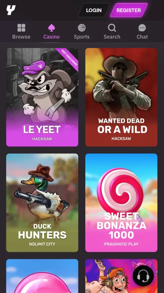 Yeet casino - mobile game selection - feb 2026