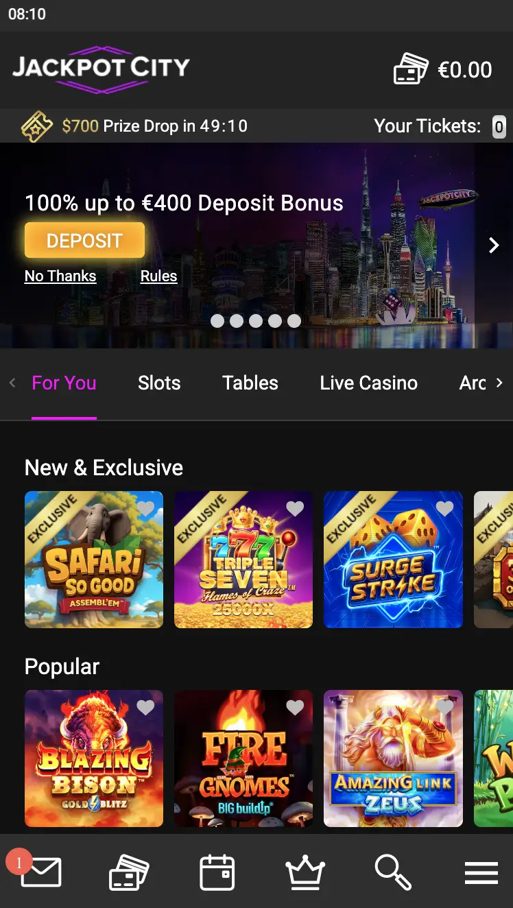 Jackpot City Mobile View