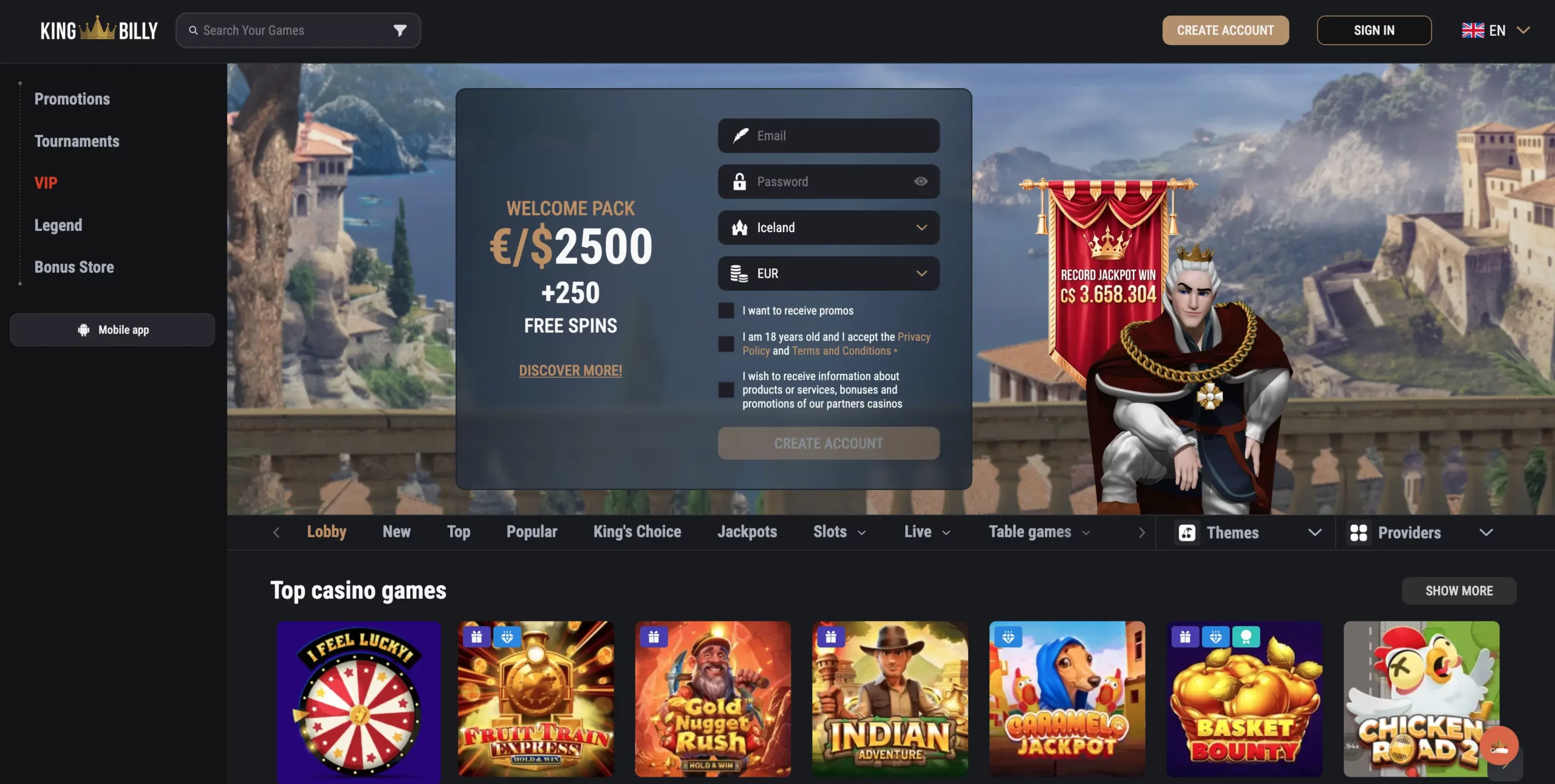 King Billy Desktop View