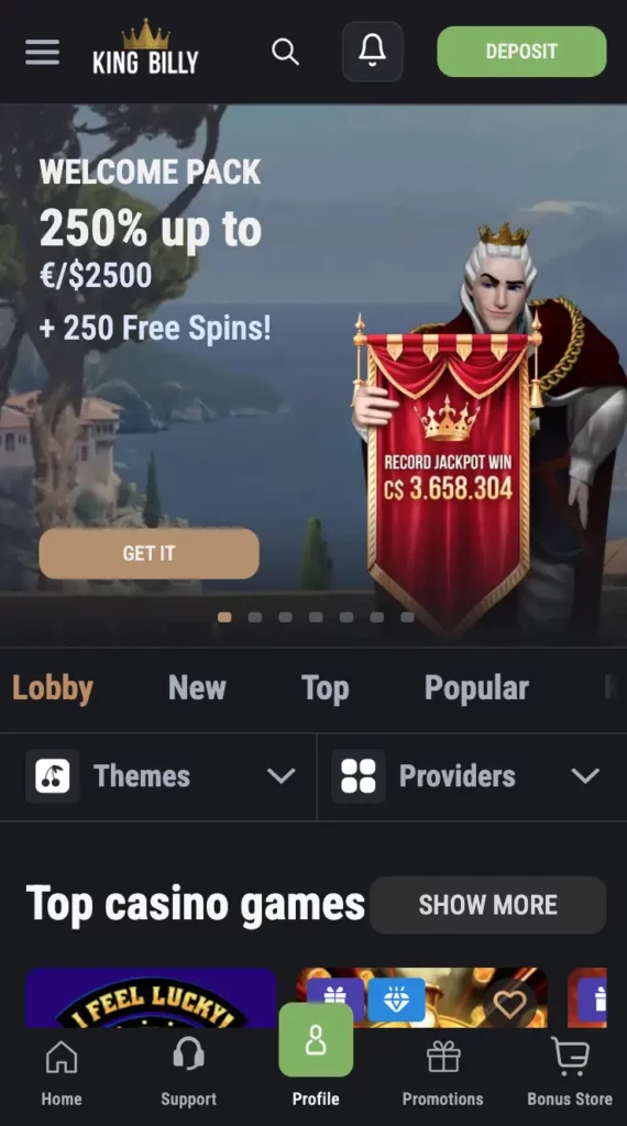 king billy welcome screen - feb 2026 - mobile