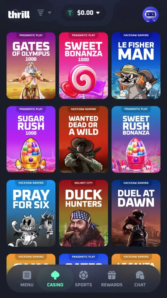 thrill casino - game selection - feb 2026 review - mobile