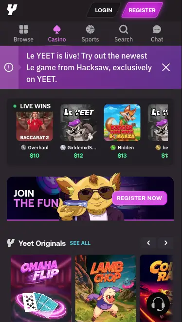 Yeet Mobile View