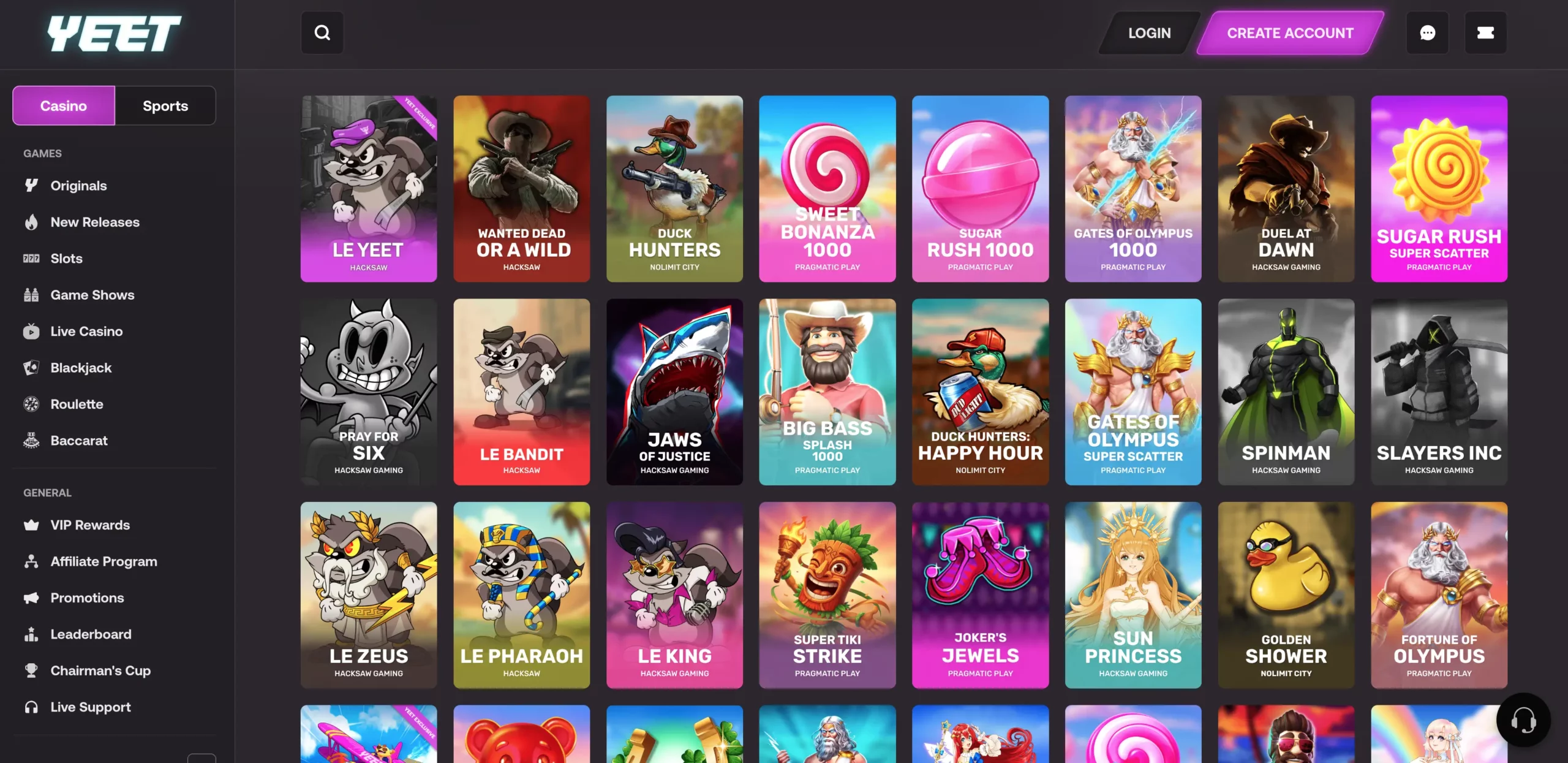 yeet casino review - game selection -feb 2026 review